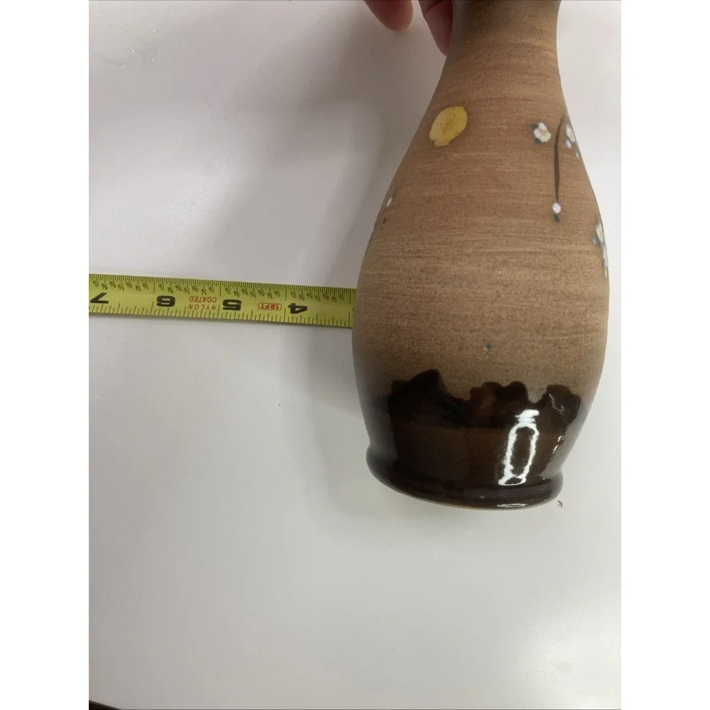 Vintage Hand-painted Flower Buds Pottery Vase‎ Japan 7 inch